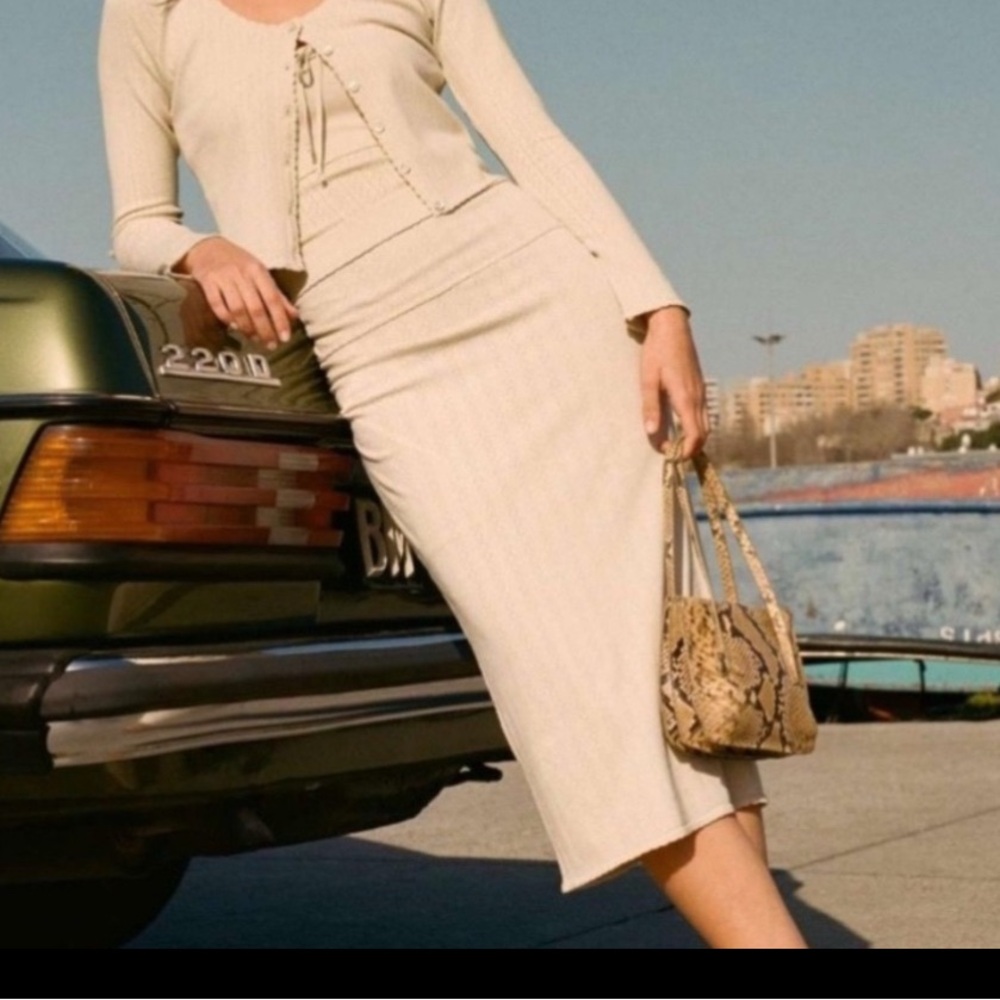 ROUJE ✨ Helene Cream Midi Pencil Skirt size 36 0/2